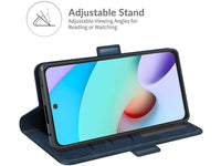 Veganes Flip Case Leder Etui Hülle mit Karten Fächer und Sichtfenster für Xiaomi Redmi 10 in dunkelblau von Screenguard