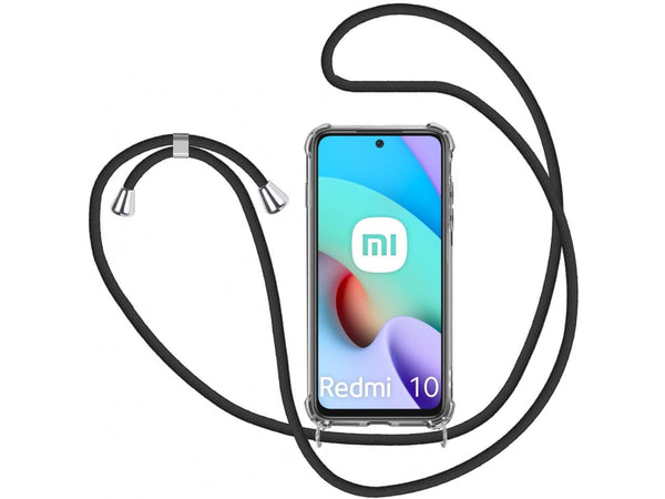 Necklace Handy Hülle mit Kordel Kette schwarz zum Tragen des Xiaomi Redmi 10 am Körper wie Handtasche Lanyard, stabil mit erhöhten Rändern und Kanten in transparent von Screenguard