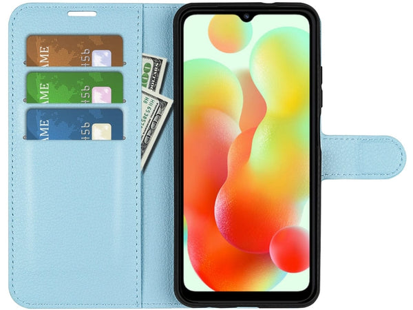 Lederhülle Portemonnaie Karten Ledertasche für Xiaomi Redmi 12C in hellblau von Screenguard