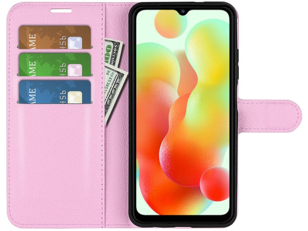 Lederhülle Portemonnaie Karten Ledertasche für Xiaomi Redmi 12C in rosa von Screenguard