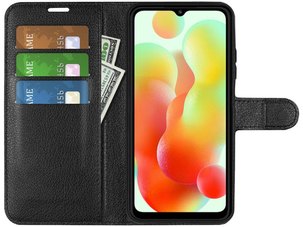 Lederhülle Portemonnaie Karten Ledertasche für Xiaomi Redmi 12C in schwarz von Screenguard