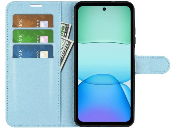 Lederhülle Portemonnaie Karten Ledertasche für Xiaomi Redmi 13 in hellblau von Screenguard