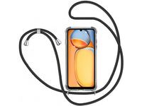 Necklace Handy Hülle mit Kordel Kette schwarz zum Tragen des Xiaomi Redmi 13C am Körper wie Handtasche Lanyard, stabil mit erhöhten Rändern und Kanten in transparent von Screenguard