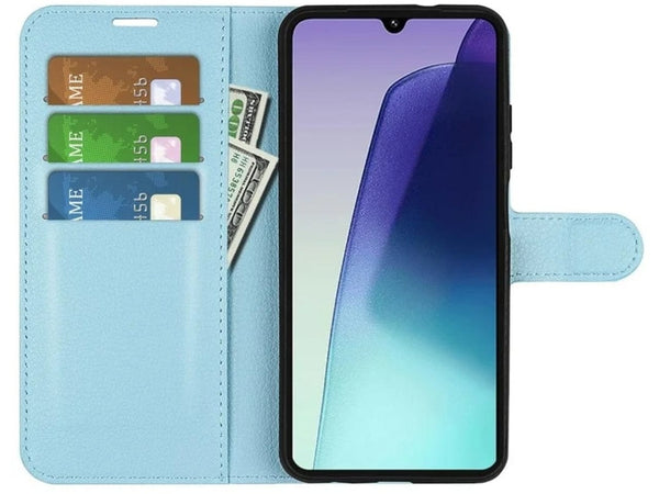 Lederhülle Portemonnaie Karten Ledertasche für Xiaomi Redmi 14C in hellblau von Screenguard