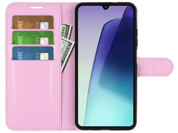 Lederhülle Portemonnaie Karten Ledertasche für Xiaomi Redmi 14C in rosa von Screenguard