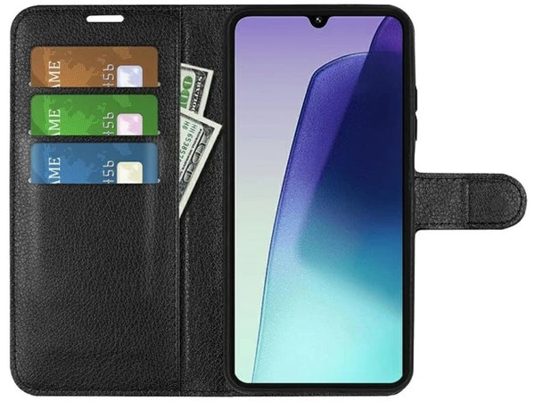 Lederhülle Portemonnaie Karten Ledertasche für Xiaomi Redmi 14C in schwarz von Screenguard