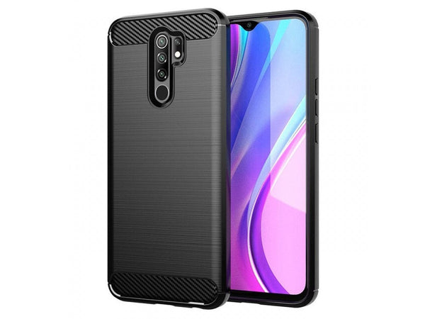 Flexible Handy Schutzhülle mit gebürster Carbon Textur auf der Rückseite für zum Schutz des Xiaomi Redmi 9  Display und Gehäuse Case in schwarz von Screenguard