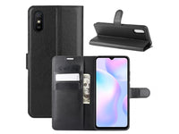 Lederhülle Portemonnaie Karten Ledertasche für Xiaomi Redmi 9A in schwarz von Screenguard