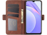 Veganes Flip Case Leder Etui Hülle mit Karten Fächer und Sichtfenster für Xiaomi Redmi 9T in mokka von Screenguard