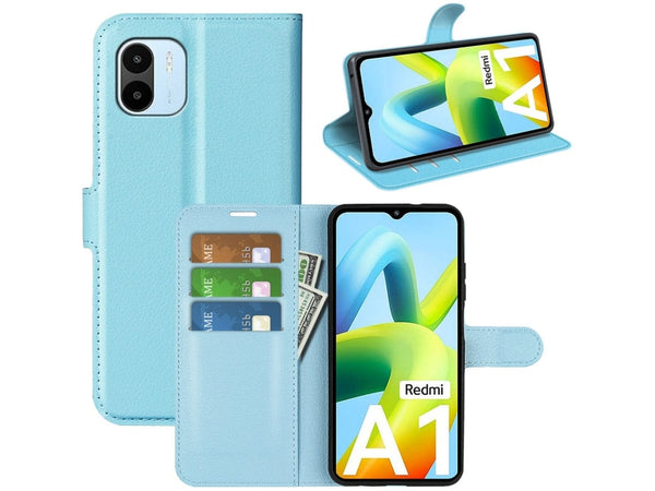 Lederhülle Portemonnaie Karten Ledertasche für Xiaomi Redmi A1 in hellblau von Screenguard
