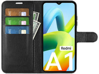 Lederhülle Karten Wallet Ledertasche Etui für Xiaomi Redmi A1 in schwarz von Screenguard