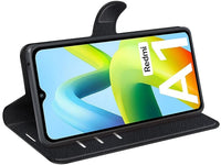 Lederhülle Karten Wallet Ledertasche Etui für Xiaomi Redmi A1 in schwarz von Screenguard