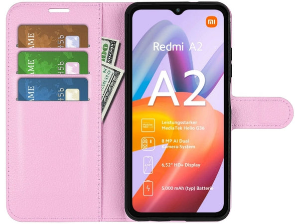 Lederhülle Portemonnaie Karten Ledertasche für Xiaomi Redmi A2 in rosa von Screenguard