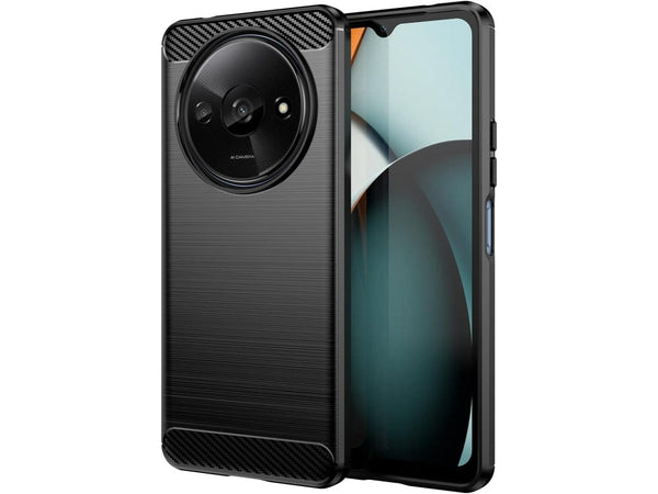 Flexible Handy Schutzhülle mit gebürster Carbon Textur auf der Rückseite für zum Schutz des Xiaomi Redmi A3  Display und Gehäuse Case in schwarz von Screenguard