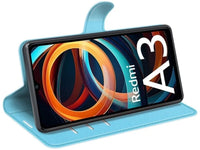 Lederhülle Karten Wallet Ledertasche Etui für Xiaomi Redmi A3 in hellblau von Screenguard
