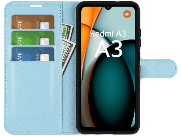 Lederhülle Portemonnaie Karten Ledertasche für Xiaomi Redmi A3 in hellblau von Screenguard