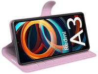 Lederhülle Karten Wallet Ledertasche Etui für Xiaomi Redmi A3 in rosa von Screenguard