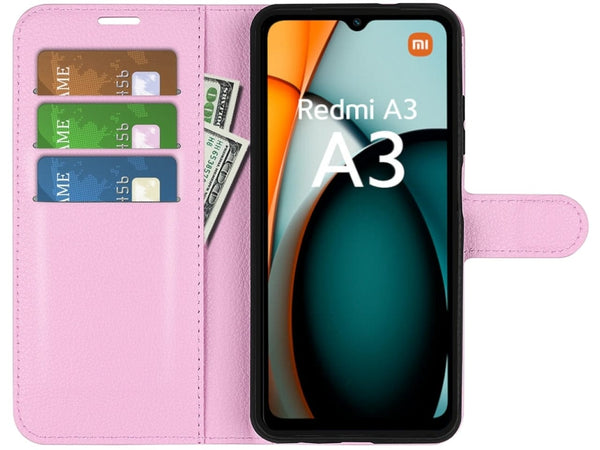 Lederhülle Portemonnaie Karten Ledertasche für Xiaomi Redmi A3 in rosa von Screenguard