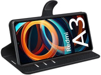 Lederhülle Karten Wallet Ledertasche Etui für Xiaomi Redmi A3 in schwarz von Screenguard