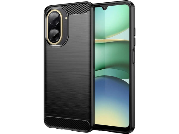 Flexible Handy Schutzhülle mit gebürster Carbon Textur auf der Rückseite für zum Schutz des Xiaomi Redmi A5  Display und Gehäuse Case in schwarz von Screenguard