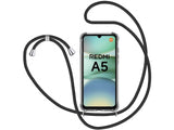 Necklace Handy Hülle mit Kordel Kette schwarz zum Tragen des Xiaomi Redmi A5 am Körper wie Handtasche Lanyard, stabil mit erhöhten Rändern und Kanten in transparent von Screenguard