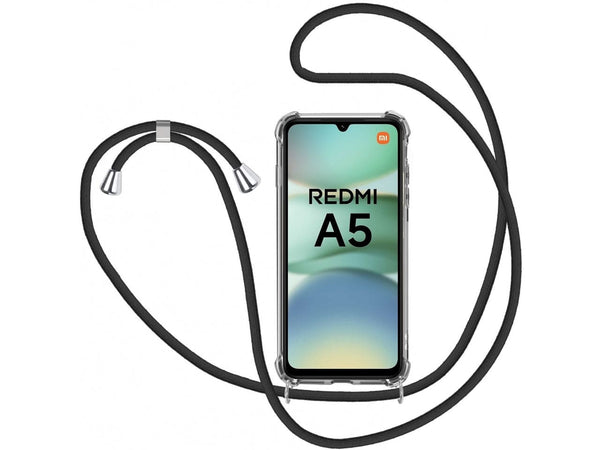 Necklace Handy Hülle mit Kordel Kette schwarz zum Tragen des Xiaomi Redmi A5 am Körper wie Handtasche Lanyard, stabil mit erhöhten Rändern und Kanten in transparent von Screenguard
