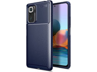 Hochwertig stabile Soft TPU Smartphone Handy Hülle im Carbon Design für Xiaomi Redmi Note 10 4G zum Schutz des Display und Gehäuse Cover in blau von Screenguard