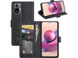 Veganes Flip Case Leder Etui Hülle mit Karten Fächer und Sichtfenster für Xiaomi Redmi Note 10 4G in schwarz von Screenguard