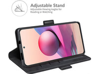 Veganes Flip Case Leder Etui Hülle mit Karten Fächer und Sichtfenster für Xiaomi Redmi Note 10 4G in schwarz von Screenguard