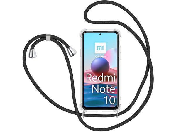 Necklace Handy Hülle mit Kordel Kette schwarz zum Tragen des Xiaomi Redmi Note 10 4G am Körper wie Handtasche Lanyard, stabil mit erhöhten Rändern und Kanten in transparent von Screenguard