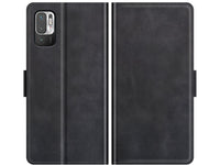 Veganes Flip Case Leder Etui Hülle mit Karten Fächer und Sichtfenster für Xiaomi Redmi Note 10 5G in schwarz von Screenguard