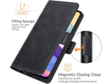 Veganes Flip Case Leder Etui Hülle mit Karten Fächer und Sichtfenster für Xiaomi Redmi Note 10 5G in schwarz von Screenguard