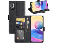 Veganes Flip Case Leder Etui Hülle mit Karten Fächer und Sichtfenster für Xiaomi Redmi Note 10 5G in schwarz von Screenguard