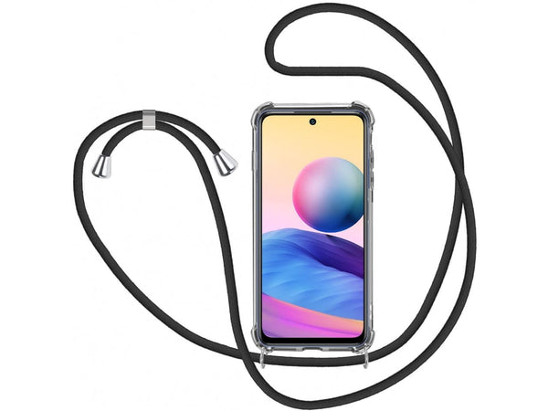 Necklace Handy Hülle mit Kordel Kette schwarz zum Tragen des Xiaomi Redmi Note 10 5G am Körper wie Handtasche Lanyard, stabil mit erhöhten Rändern und Kanten in transparent von Screenguard