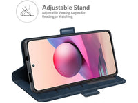 Veganes Flip Case Leder Etui Hülle mit Karten Fächer und Sichtfenster für Xiaomi Redmi Note 10S in dunkelblau von Screenguard