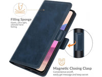 Veganes Flip Case Leder Etui Hülle mit Karten Fächer und Sichtfenster für Xiaomi Redmi Note 10S in dunkelblau von Screenguard