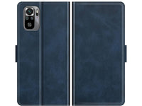 Veganes Flip Case Leder Etui Hülle mit Karten Fächer und Sichtfenster für Xiaomi Redmi Note 10S in dunkelblau von Screenguard