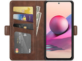 Veganes Flip Case Leder Etui Hülle mit Karten Fächer und Sichtfenster für Xiaomi Redmi Note 10S in mokka von Screenguard