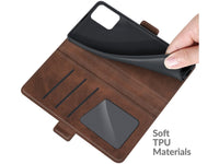 Veganes Flip Case Leder Etui Hülle mit Karten Fächer und Sichtfenster für Xiaomi Redmi Note 10S in mokka von Screenguard
