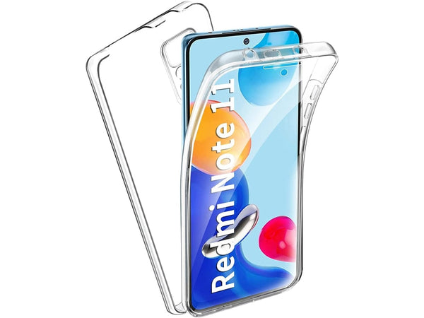 Vollständige 360 Grad Rundum Gummi TPU Hülle zum beidseitigen Schutz des Xiaomi Redmi Note 11 Display und Gehäuse in transparent von Screenguard