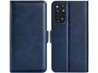 Veganes Flip Case Leder Etui Hülle mit Karten Fächer und Sichtfenster für Xiaomi Redmi Note 11 in dunkelblau von Screenguard