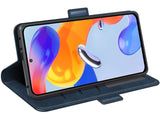 Veganes Flip Case Leder Etui Hülle mit Karten Fächer und Sichtfenster für Xiaomi Redmi Note 11 Pro in dunkelblau von Screenguard