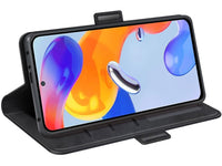 Veganes Flip Case Leder Etui Hülle mit Karten Fächer und Sichtfenster für Xiaomi Redmi Note 11 Pro in schwarz von Screenguard