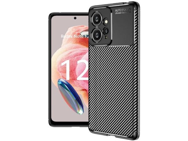 Hochwertig stabile Soft TPU Smartphone Handy Hülle im Carbon Design für Xiaomi Redmi Note 12 4G zum Schutz des Display und Gehäuse Cover in schwarz von Screenguard