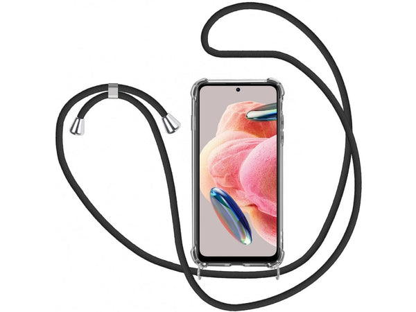 Necklace Handy Hülle mit Kordel Kette schwarz zum Tragen des Xiaomi Redmi Note 12 4G am Körper wie Handtasche Lanyard, stabil mit erhöhten Rändern und Kanten in transparent von Screenguard