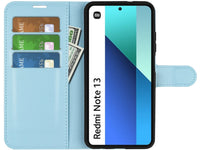 Lederhülle Portemonnaie Karten Ledertasche für Xiaomi Redmi Note 13 4G in hellblau von Screenguard