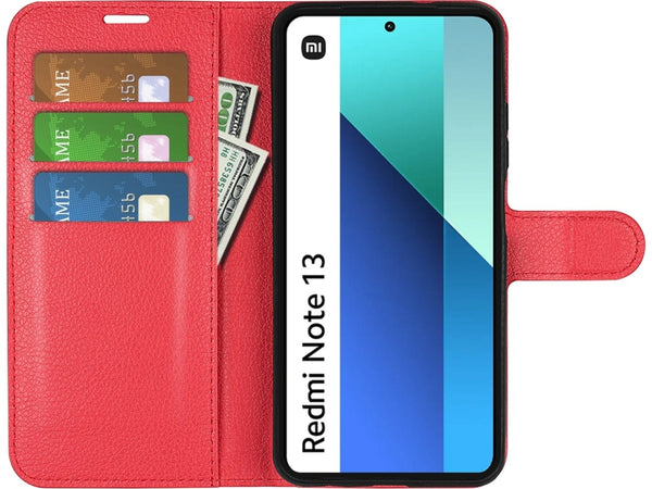 Lederhülle Portemonnaie Karten Ledertasche für Xiaomi Redmi Note 13 4G in rot von Screenguard