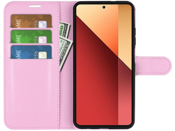 Lederhülle Portemonnaie Karten Ledertasche für Xiaomi Redmi Note 13 Pro 4G in rosa von Screenguard