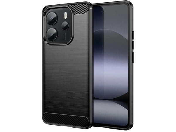 Flexible Handy Schutzhülle mit gebürster Carbon Textur auf der Rückseite für zum Schutz des Xiaomi Redmi Note 14 4G  Display und Gehäuse Case in schwarz von Screenguard