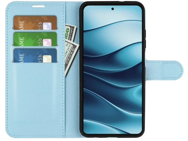 Lederhülle Portemonnaie Karten Ledertasche für Xiaomi Redmi Note 14 4G in hellblau von Screenguard